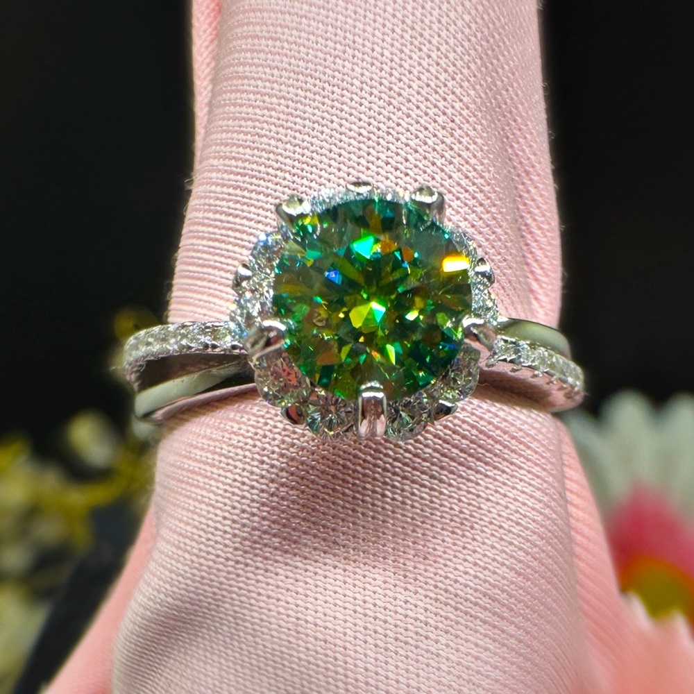 Certified 1ct t.w. Dark Green Moissanite Diamond Engagement Ring Size 7
